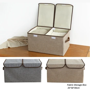 

Folding Art Cloth Fabric Clothes Storage Box Underwear Storage Holder Organizer With 2 Compartments Double Lips With Handles 1pc