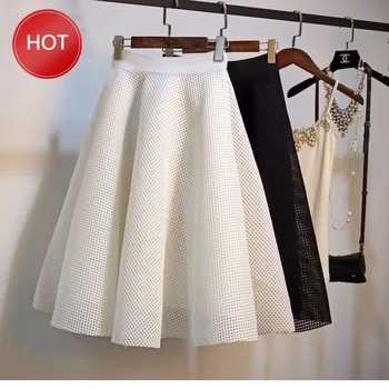 

Hollow Out High Waist Women Skirts Korean Solid A-Line Female Skirt Elegant Vintage Faldas Mujer 2020 New Fashion