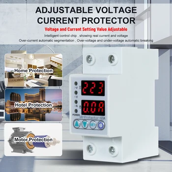 

63A 220V Din Rail Over Voltage and Under Voltage Device Protector Relay Over Current Protection Home Usage Dual LED Display