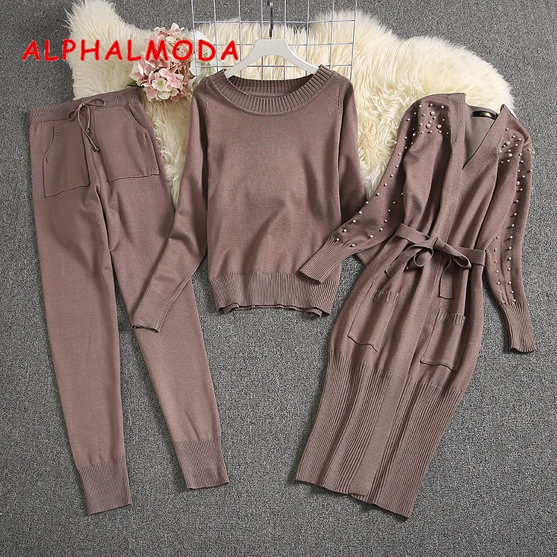 Женский трикотажный костюм ALPHALMODA теплый комплект из 3 предметов кардиган с