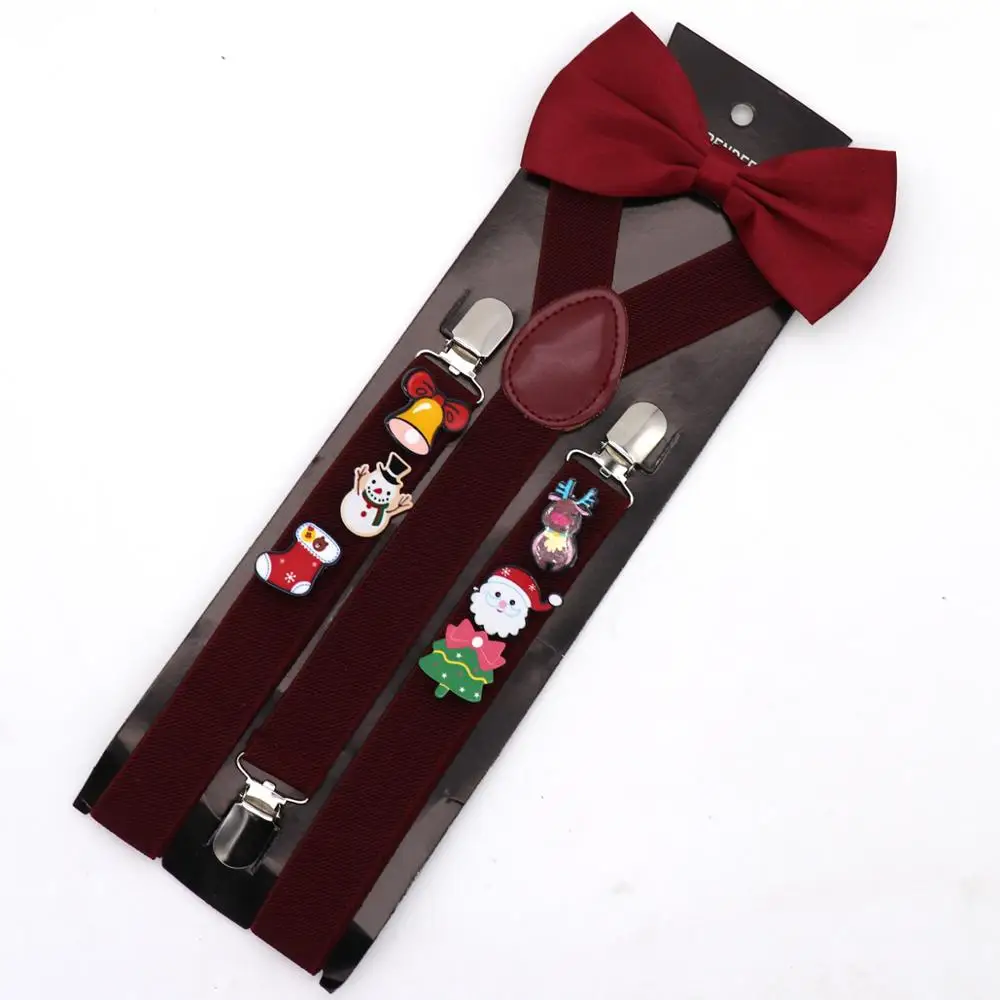 Wine red Мужской костюм на подтяжках, рубашка, штаны для отдыха, пояс на подтяжках, Нежные мужские подтяжки, Рождественский значок, 3 зажима, держатель для рубашки, аксессуары для одежды - Цвет: Wine red