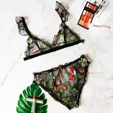 Женское белье, сексуальный бюстгальтер, набор для женщин, Цветочная вышивка, слинг, кружевное нижнее белье размера плюс, бюстгальтеры, сексуальная одежда для сна Нижнее белье Комплект Lenceria