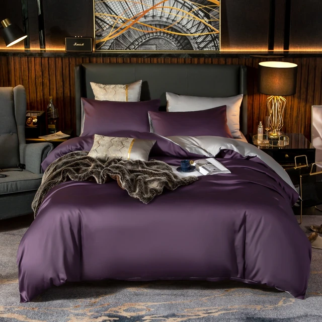Luxury Bedding Set Dark Gray Zipper Twin Queen King Size 4pcs Duvet Cover  Set