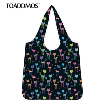 

TOADDMOS Women's Shopping Bags Kawaii Animal Cat Pattern Reusable Kitchen Bathroom Foldable Storage Shoulder Bags Grocery Large