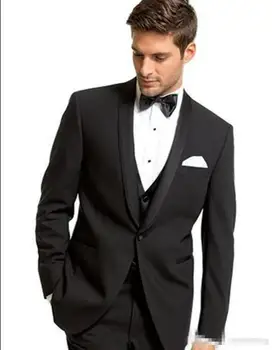 

Custom Made Black Slim Fit Men Suits Wedding Tuxedos Groom Suits Prom Wear 3 Piece Best Man Blazer(Jacket+Pants +Vest)