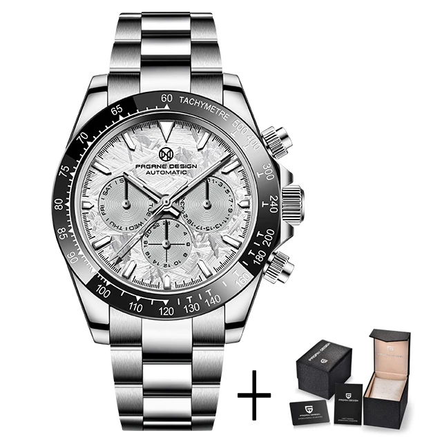 PAGRNE DESIGN Luxury Sapphire Glass Mechanical Watch Men's Sports Stainless Steel Automatic Waterproof Watch Reloj Hombre 