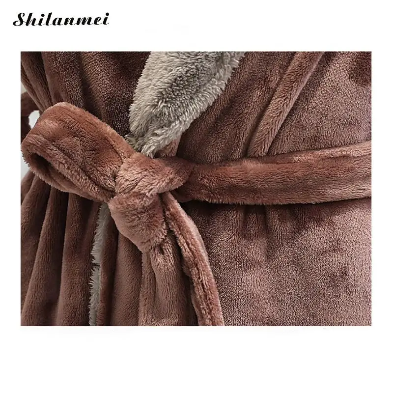 Couple Flannel Robe 2019 Autumn Winter Warm Solid Robe Lapel Collar Belted Male Bathrobe Fashion Grey Thicken Long Bath Robe