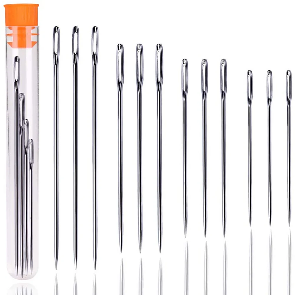 

LMDZ 12 PCS 4 Sizes Stainless Steel Large Eye Sewing Needles Cross Stitch Needles Embroidery Tool Household Sewing Tool