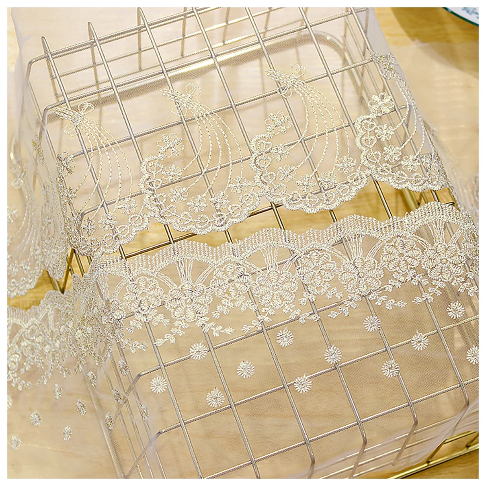 

Mesh Lace Trim 5 Yard Ivory Gauze Tulle Gold Thread Embroidery Ribbon Edge Clothes Dress Sew Fabric M4F379