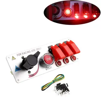 

DC 12V Flip-up Ignition Switch Panel 5 in 1 Car Engine Start Push Button with LED Light for Vehicle DIY or Other Cars