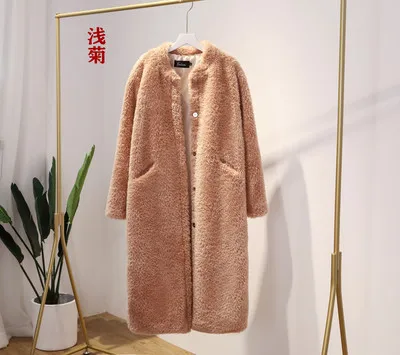 Новое Женское пальто, пальто из искусственного меха, высокое качество, свободное плотное теплое пальто для женщин, большие размеры, модное однотонное повседневное длинное пальто с мехом, D138 - Цвет: Light daisy