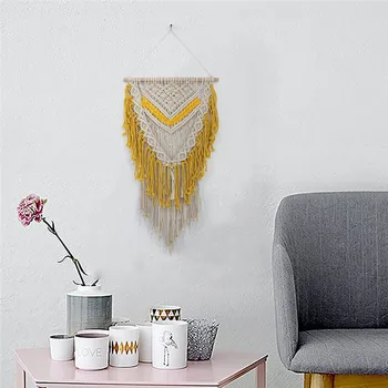 

Scandinavia Style Macrame Woven Wall Hanging Yellow Cotton Home Geometric Art Decor Beautiful Apartment Dorm Room Decoration
