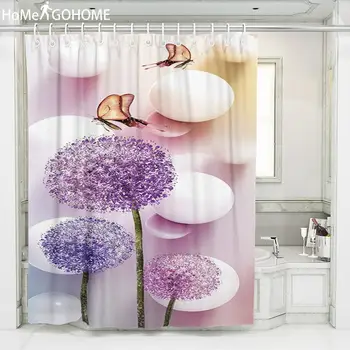 

Creative Dandelion Print Shower Curtain 3D Butterfly Bath Curtain Waterproof Polyester Fabric Bathroom Shower Curtains with Hook