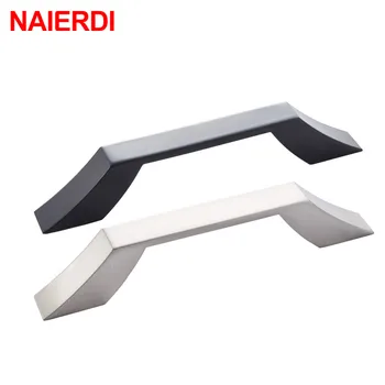 NAIERDI Black Cabinet Handles Knobs Zinc Alloy Door Kitchen Knobs Brushed Cabinet Pulls Drawer Modern Furniture Handle Hardware