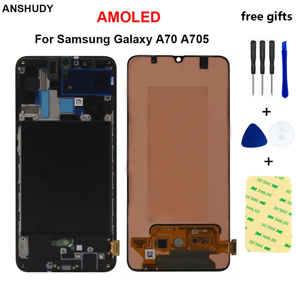 

AMOLED For Samsung Galaxy A70 A705 A705F SM-A705F LCD Touch Screen Digitizer Assembly A70 2019 For SAMSUNG A70 A705DS LCD Frame