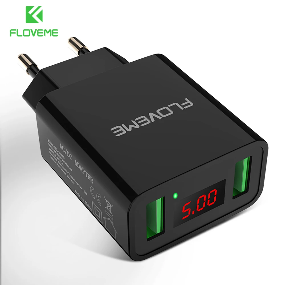 FLOVEME LED Display USB Charger 2 Ports For iPhone Samsung iPad Xiaomi EU Plug Travel Wall Mobile Phone USB Fast Charger Adapter