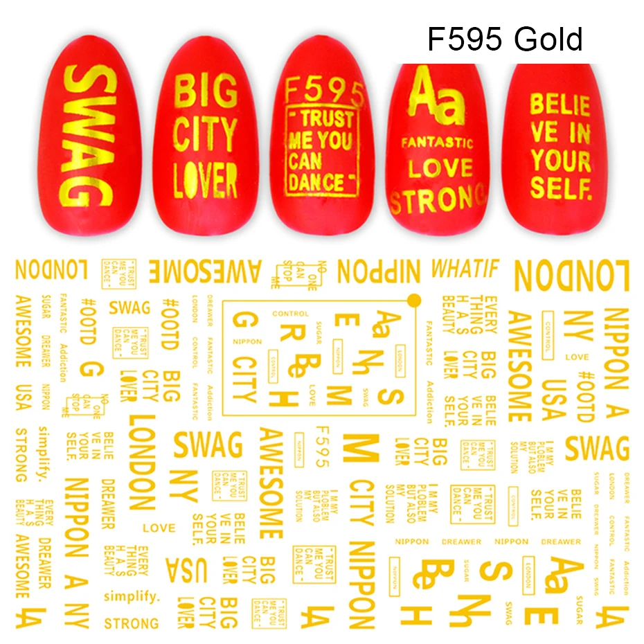 1 шт. Золотая Серебряная 3d наклейка для ногтей с буквенным цветком Дизайн Клей DIY Маникюрный слайдер обертки для ногтей украшения наклейки LAF584-595