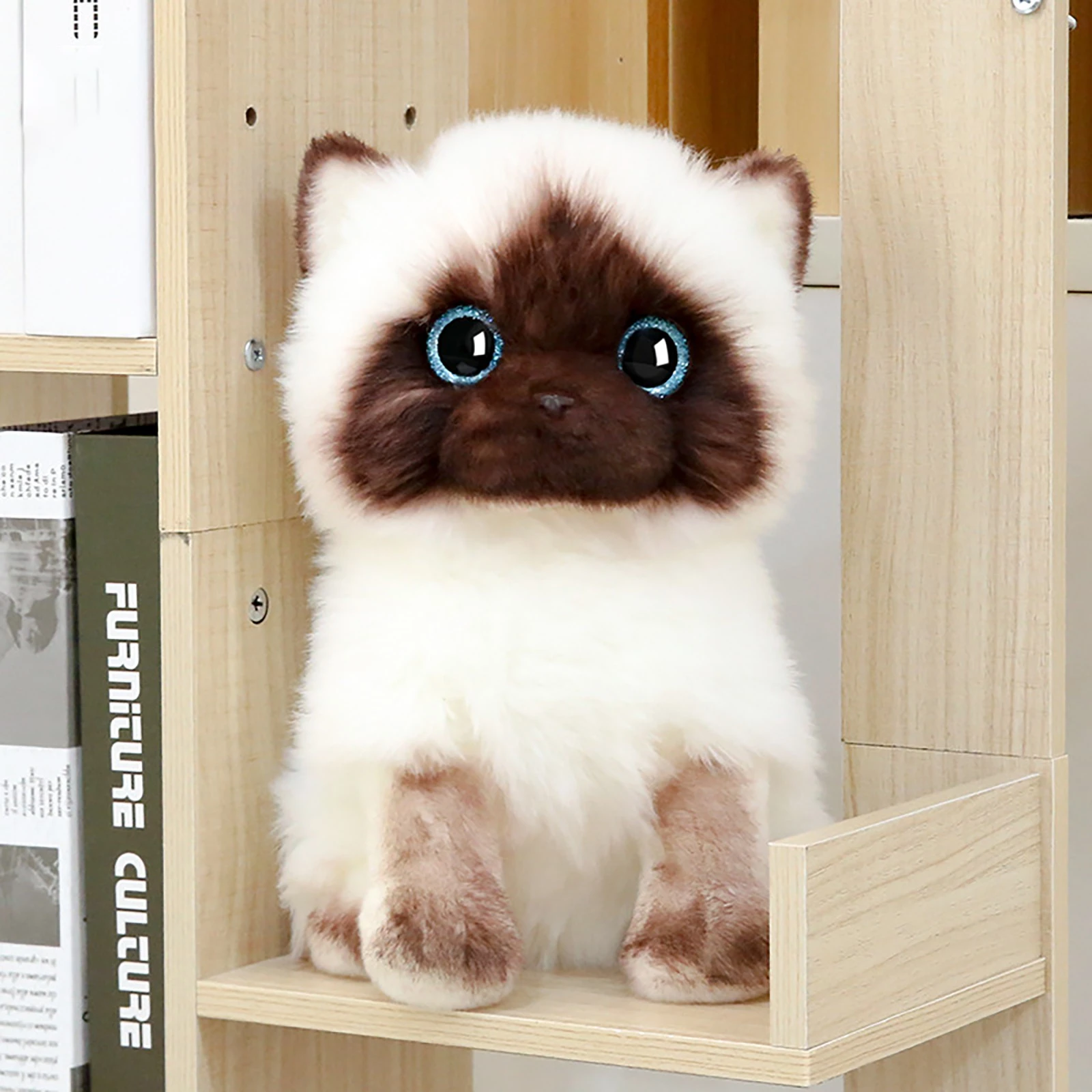 26cm Simulation Siamese Cat Plush Toy Blue Sequins Eyes Dolls Brown And White Face Ragdoll Cats Home Decor Cute Gift For Baby Stuffed Plush Animals Aliexpress