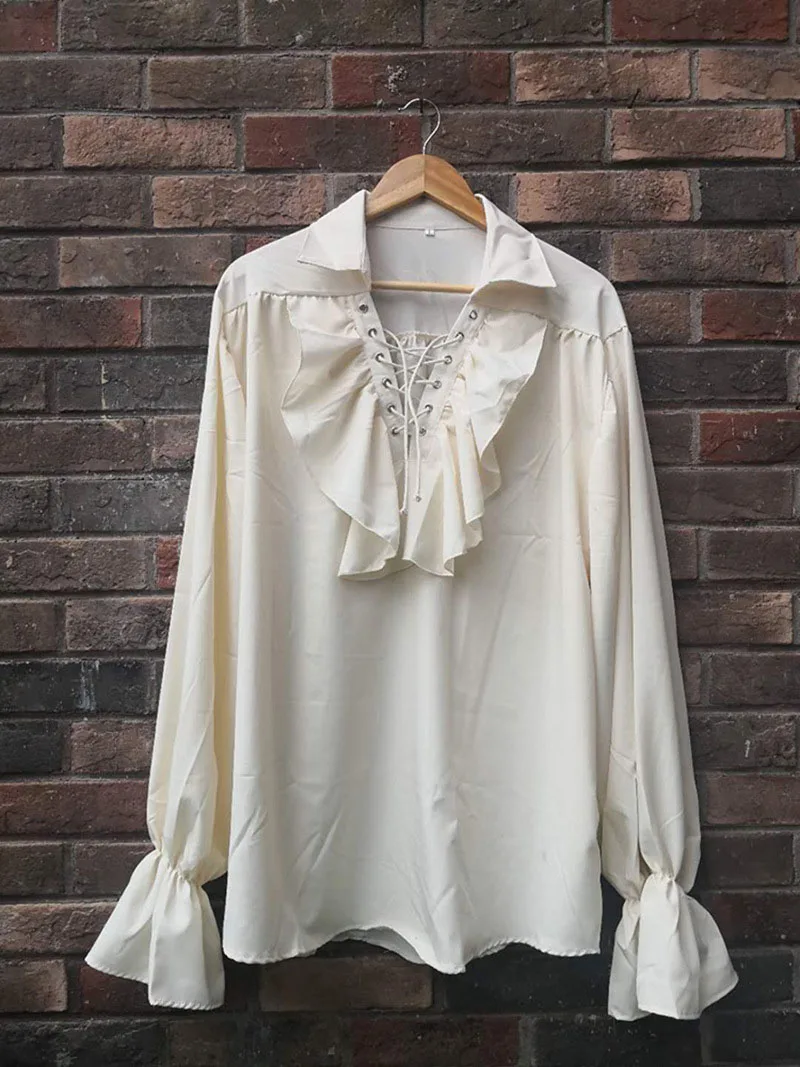 S 5XL Medieval Pirate Halloween Vampire Costume Men Ruffle Jabot Tops