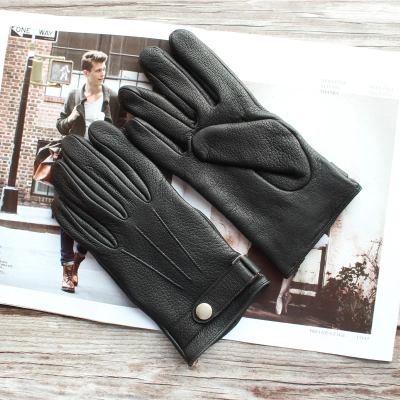 New men's deerskin gloves leather fashion bow-shaped retro autumn and winter driving and riding motorcycle warm gloves New men's deerskin gloves leather fashion bow-shaped retro autumn and winter driving and riding motorcycle warm gloves
