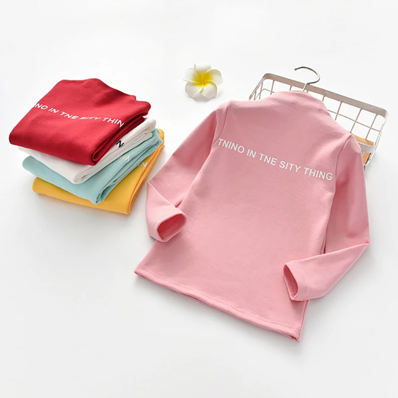 Winter New Baby Girls Letters Print T-shirt Bottoming T Shirt Cotton Children Long-sleeve T-shirt Kids Clothes