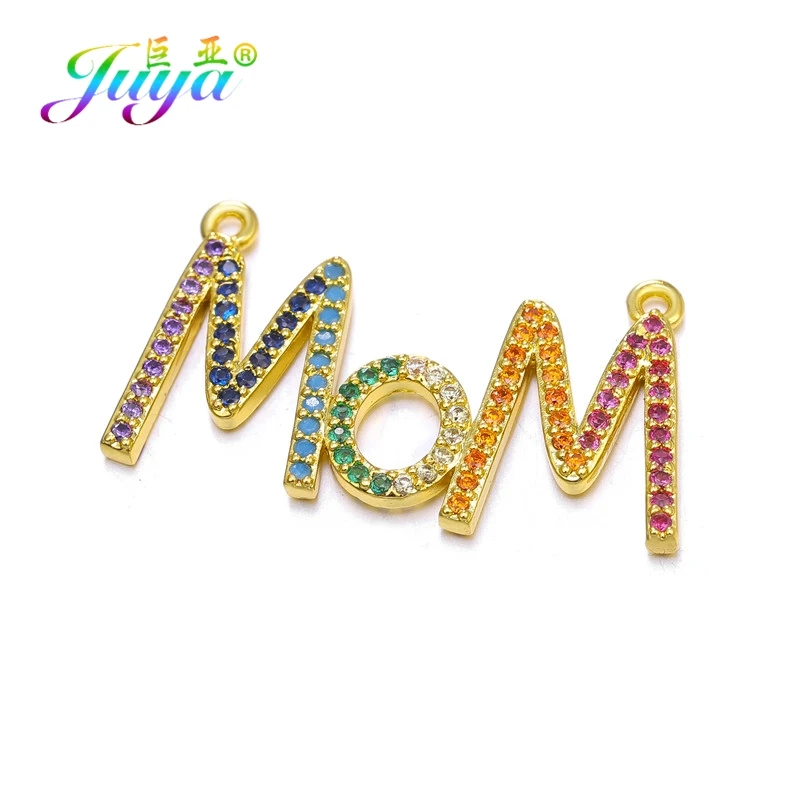 Juya DIY ювелирные аксессуары Красочный Циркон буквы мама мальчик девочка разъемы для мамы женский дружба шнур кожаный - Цвет: Gold