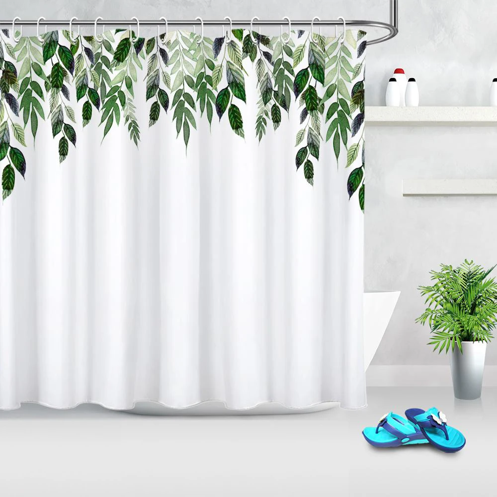 Beautiful Wedding Green Leaves Modern Shower Curtains Polyester Waterproof Bathroom Accessory