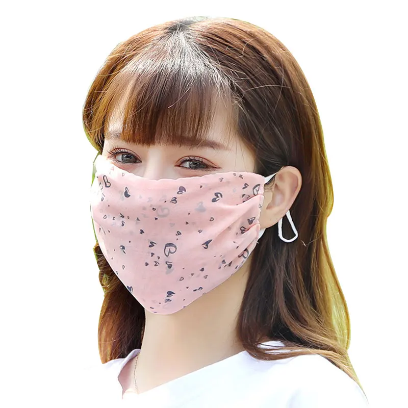 Adjustable Chiffon Masks Thin Section Summer Ear Buckle Breathable Sunshade Floral Mouth Masks Women Elegant Mouth-muffle Covers