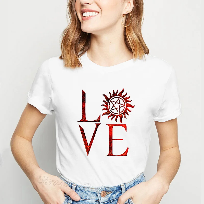 Love Supernatural Anti Possession летние женские футболки, графические футболки harajuku, футболки для женщин, модные топы с принтом