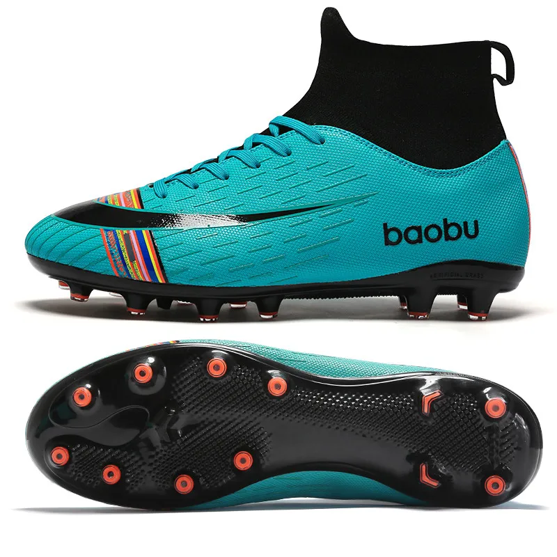 Mens Football Boots Soccer Cleats Boots Long Spikes TF Spikes Ankle High Top Sneakers Soft Indoor Turf Futsal Soccer Shoes Men