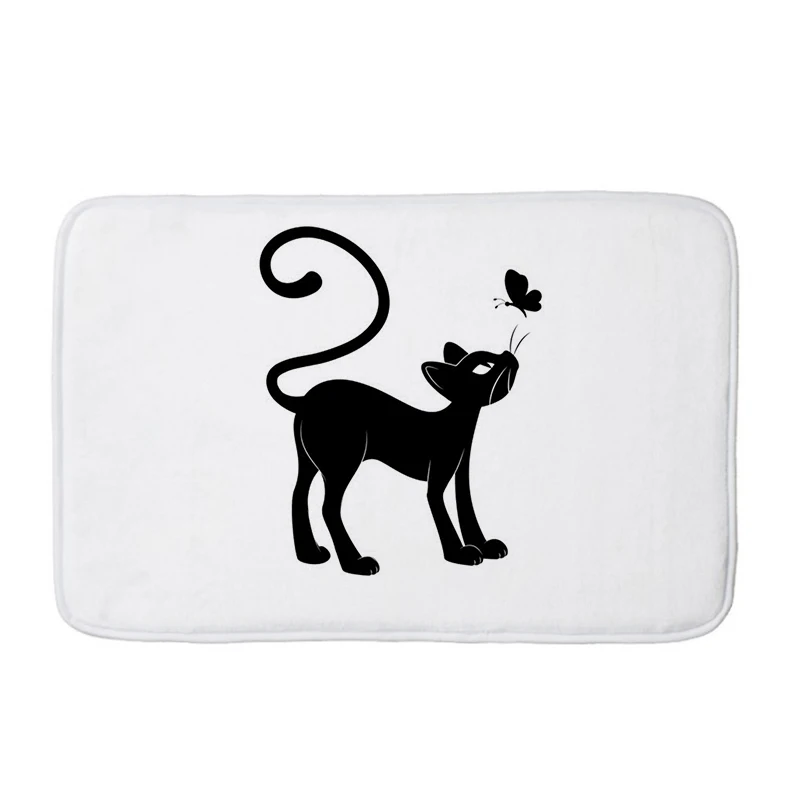 Black Cat Pet Digital Printing Bedroom Room Bathroom Doormat kitchen Carpets Non-slip Colorful Flower Floor Mat mat228