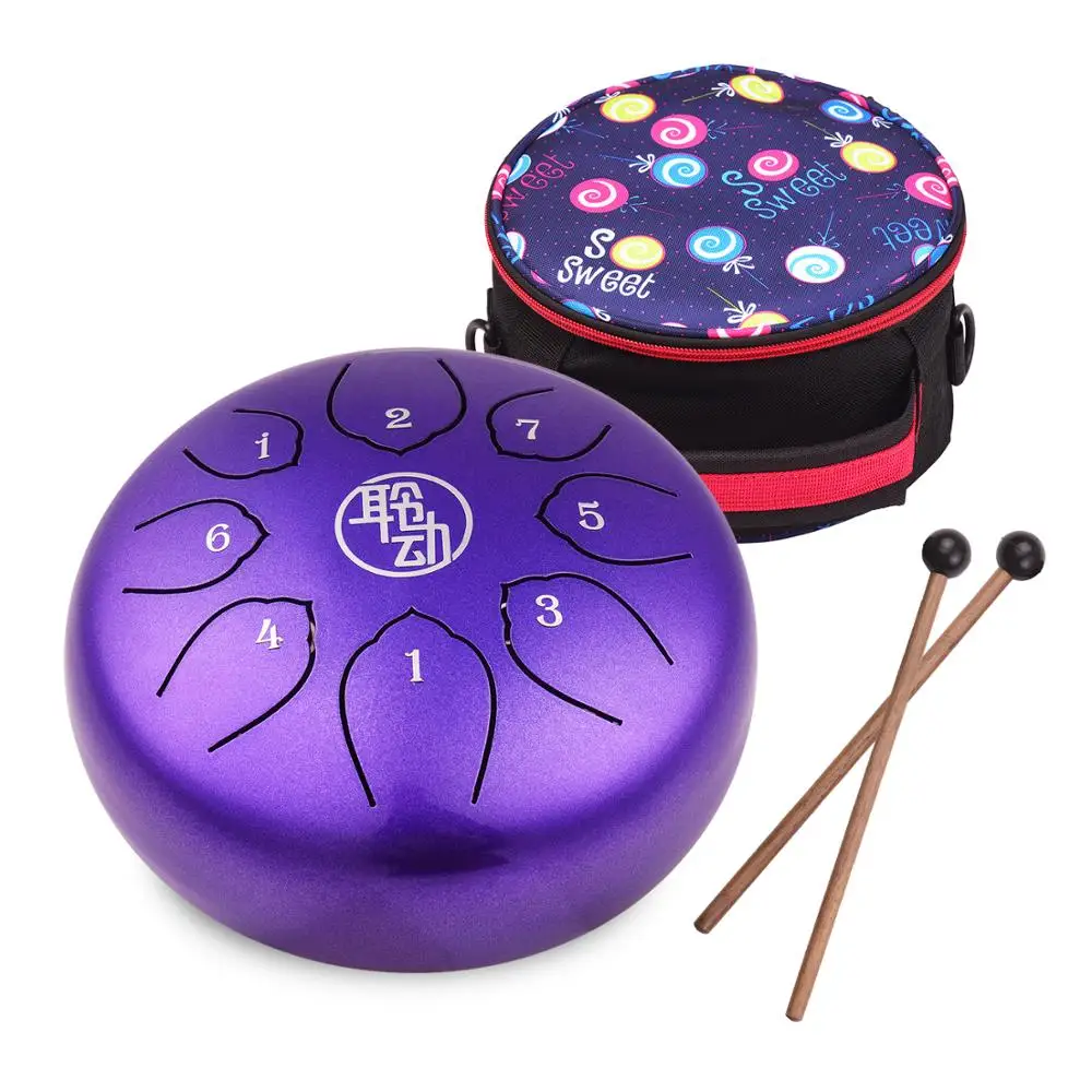 6 Inch Steel Tongue Drum Handpan Drum 8-Notes C-Key Percussion Instrument with Mallets Bag Wiping Cloth