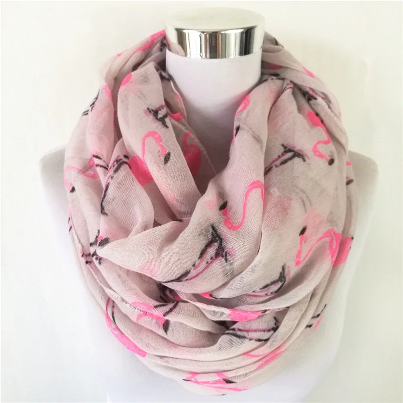Новая мода Фламинго животное Бесконечность шарф маленький круг шарфы в бежевом сером петле шарф птица кольцо шарф для женщин - Цвет: Circle scarf White