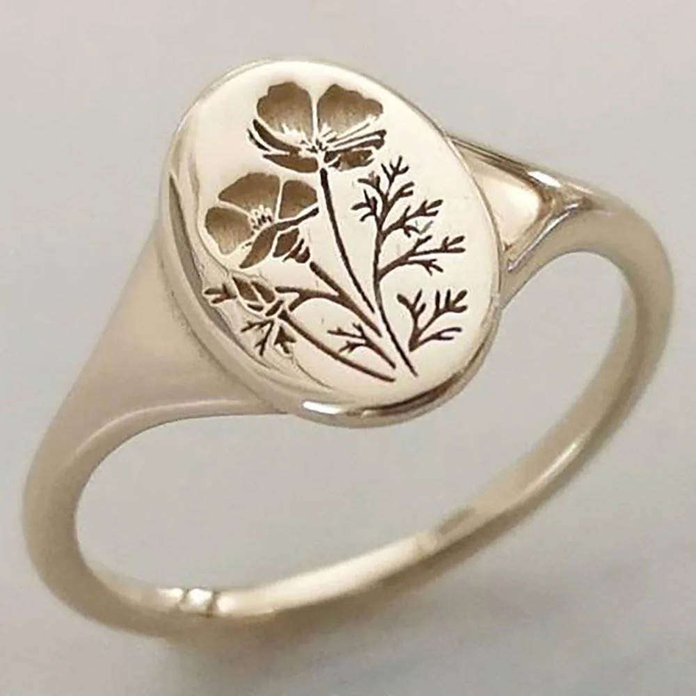 Anillo de flores silvestres ovaladas delicadas para mujer, sortija con estampado clásico y exquisito, anillo Floral de margaritas, corona tallada a mano