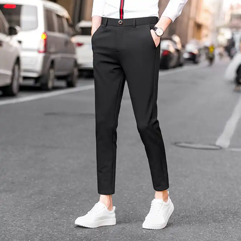 mens casual street plaid cropped pants