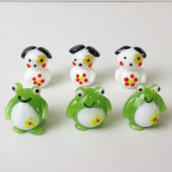 

6pcs Custom Japan style murano Glass Frog Figurine Ornament lovely Cartoon Animals dog statues Handmade Home Fairy Garden Decor