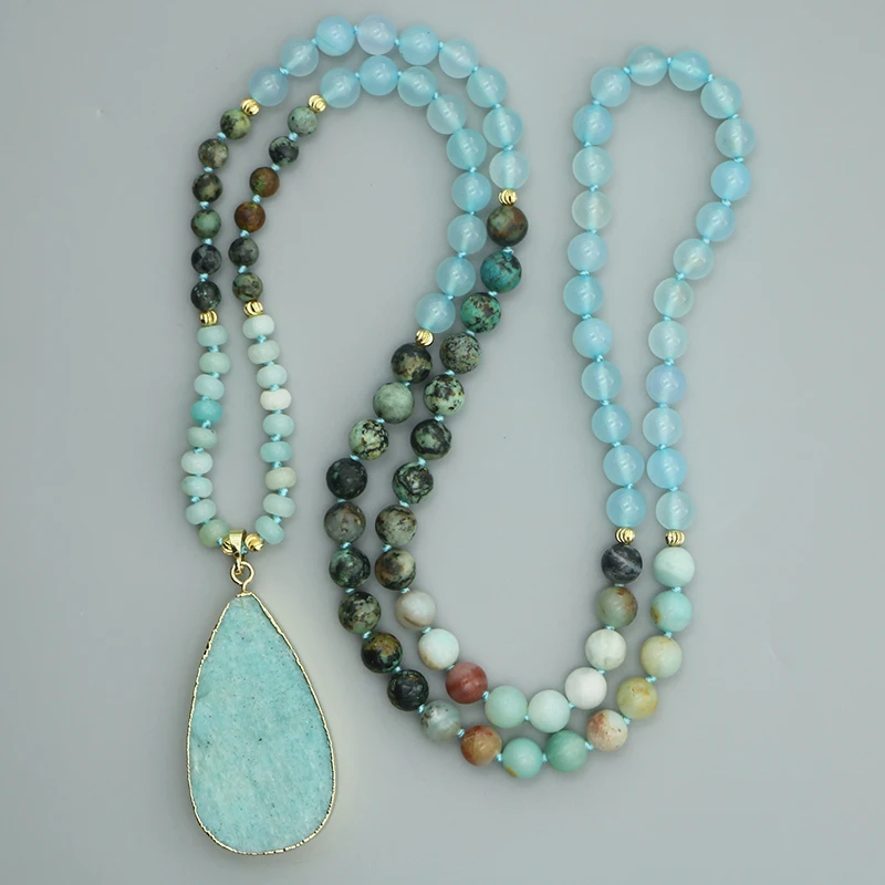 EDOTHALIA Amazonite Stone & Blue Tianhe Stone Pendant Necklace Women ...