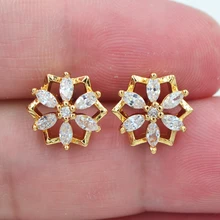 Модные ювелирные изделия золотой цвет прозрачный Циркон CZ цветок лепесток серьги гвоздики для женщин