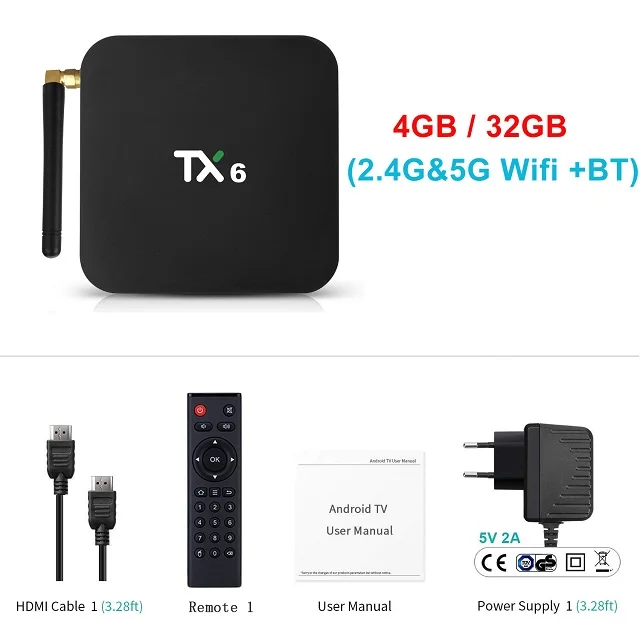 4GB 32GB TX6 ТВ приставка android 9,0 Allwinner H6 4 Гб DDR3 32 ГБ/64 Гб EMMC 2,4 ГГц 5 ГГц WiFi BT4.1 поддержка 4 к H.265 телеприставка Youtube плеер - Цвет: 4GB 32GB