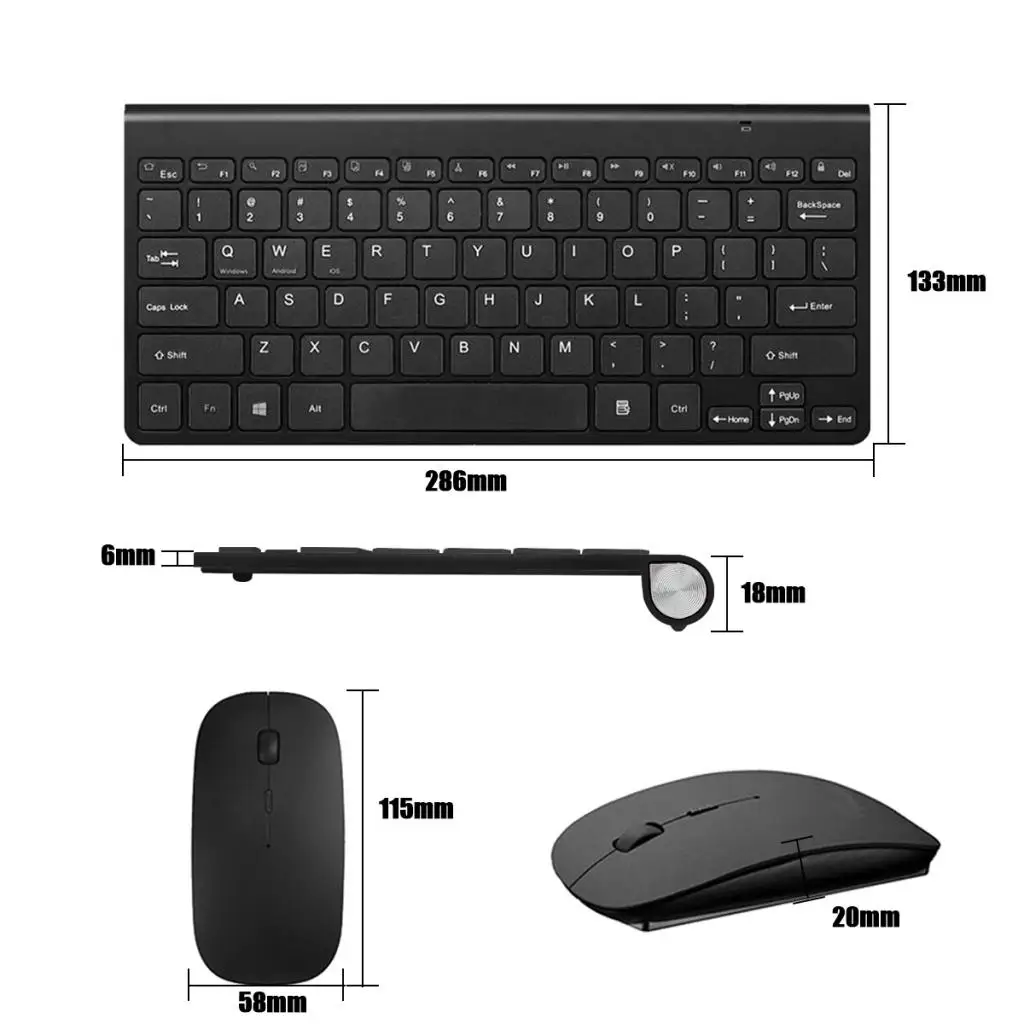 800 1000 1200 1600DPI Wireless Mouse And Keyboard Set 78 Keys 12 Multimedia Keys 2.4GHz Ultra Slim Mice And Keyboard Set Kit
