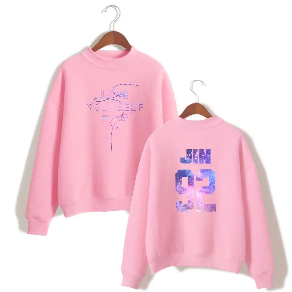Pink Bangtan love your self tear Женская толстовка с высоким воротником Повседневная Kpop водолазка Harajuku Толстовка Новое поступление стильная одежда - Цвет: Pink