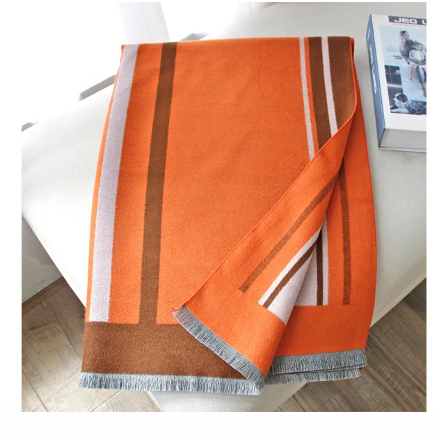Оранжевый шарф женские новые зимние теплые женские шарфы двухсторонние толстые Шали Обертывания фирменный дизайн 190*65 см