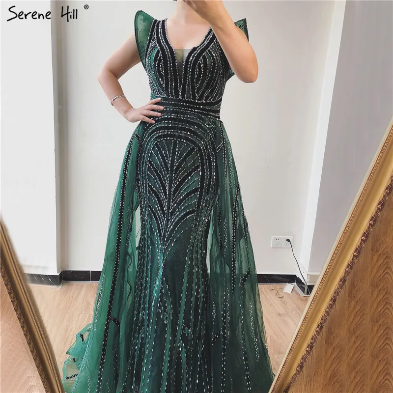 long evening dress Dubai Deep-V Crystal Sexy Luxury Formal Gowns 2021 Sleeveless Heavy Beading Evening Dresses Design Serene Hill LA70198 black formal gown