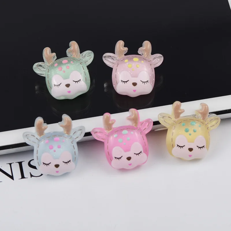 

10Pcs New Resin Transparent Glitter Colorful Deer Epoxy Mobile Phone Shell Accessories Handmade DIY Hair Accessories