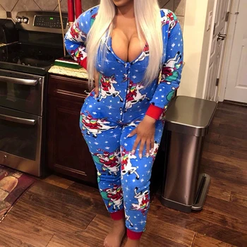 

DIHOPE Christmas Rompers Autumn Women Sexy Long Sleeve Jumpsuits 2020 Ladies Print Romper Long Pants Bodycon Christmas Clotheses