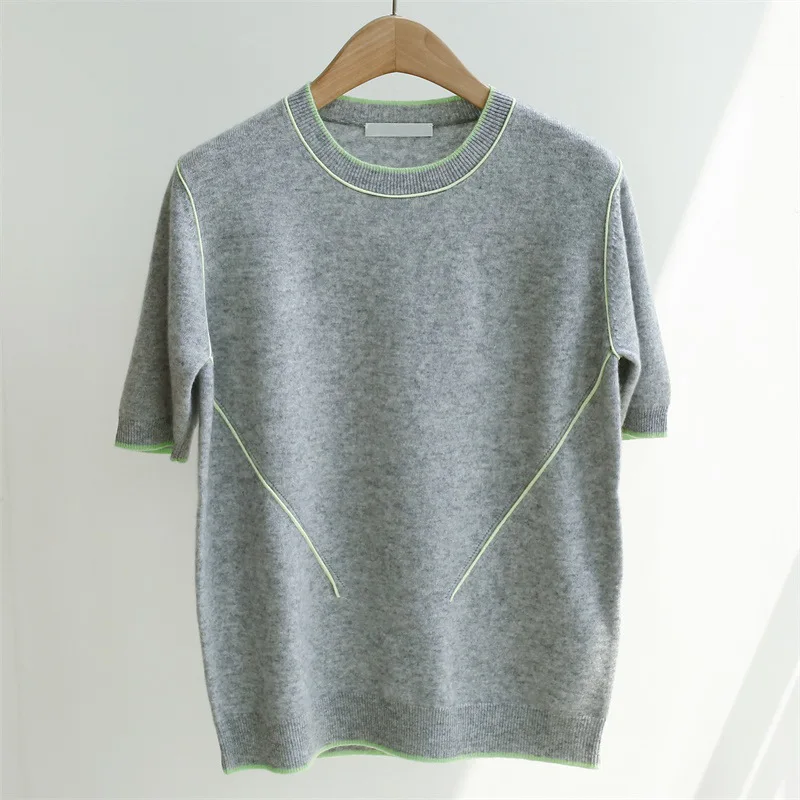 100% Cashmere Knit T-shirt Women's Short-sleeved