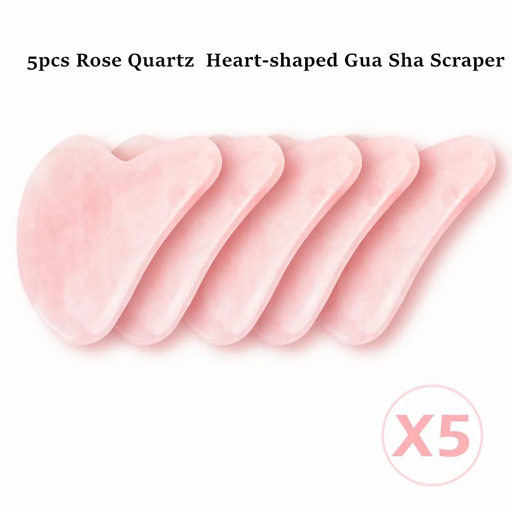 

5pcs Rose Quartz Jade Stone Heart-shaped Gua Sha Scraper Massage Handmade Guasha Board Anti Wrinkle Body Skin Care Tool For Gift