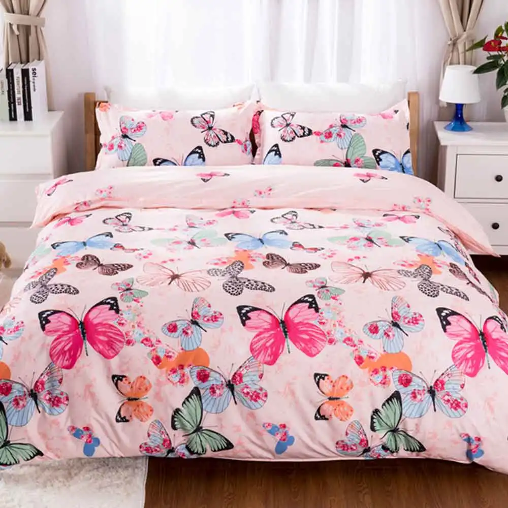 Pink Butterfly Bedding Sets Cute Bed Linens For Girls Luxury Duvet Cover Quilt Cover Pillowcase Cartoon Gift For Kids Queen Size Bedding Sets Aliexpress