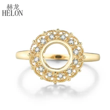 HELON 8 мм круглое Твердое 14 к желтое золото AU585 с натуральным бриллиантом обручальное кольцо с полукреплением для женщин модное ювелирное изделие