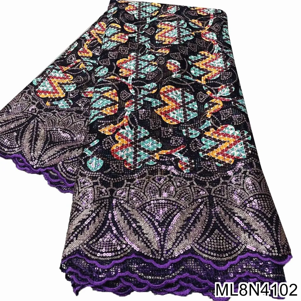 

French Lace Fabric with sequin and wax high quality african mesh lace fabric Nigerian mesh lace fabric sequin Lace ML8N40/ML8N41